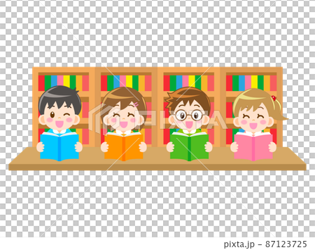読書する子どものイラスト 図書室2のイラスト素材