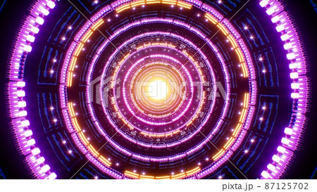Glowing Purple and Yellow Circle Light Mechanical Tunnel Background 87125702