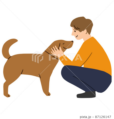 犬をなでる男性のイラスト素材