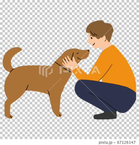 犬をなでる男性のイラスト素材