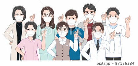 病院にいるマスクをした人々 87126234