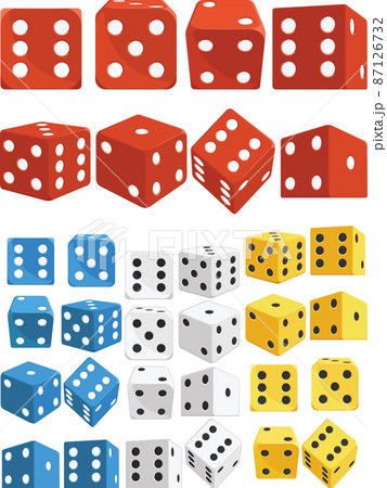 Dice in Several Positions Colors Cartoon Isolated Vector Illustration 87126732