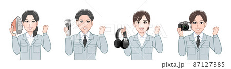 作業着を着て道具を持った職場の人々 作業着を着て道具を持った職場の人々 87127385