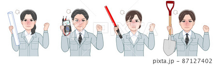作業着を着て道具を持った職場の人々 87127402