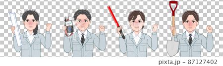 作業着を着て道具を持った職場の人々 87127402