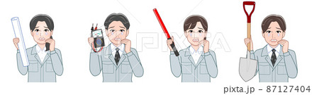 作業着を着て道具を持った職場の人々 87127404