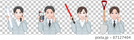 作業着を着て道具を持った職場の人々 87127404