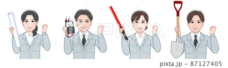 作業着を着て道具を持った職場の人々 87127405