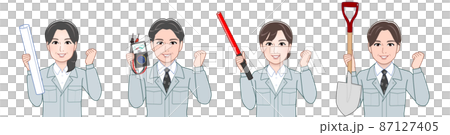 作業着を着て道具を持った職場の人々 87127405
