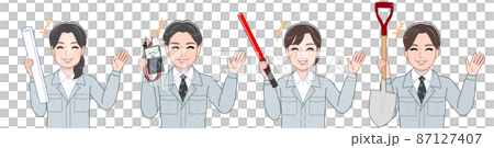 作業着を着て道具を持った職場の人々 87127407