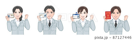 作業着を着て道具を持った職場の人々 作業着を着て道具を持った職場の人々 87127446