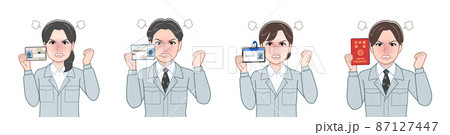 作業着を着て道具を持った職場の人々 作業着を着て道具を持った職場の人々 87127447