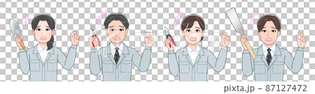 作業着を着て道具を持った職場の人々 87127472