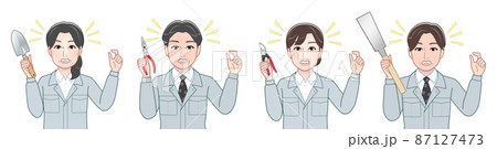 作業着を着て道具を持った職場の人々 87127473