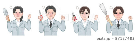 作業着を着て道具を持った職場の人々 87127483
