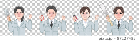 作業着を着て道具を持った職場の人々 87127483