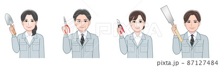 作業着を着て道具を持った職場の人々 87127484