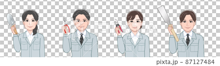 作業着を着て道具を持った職場の人々 87127484