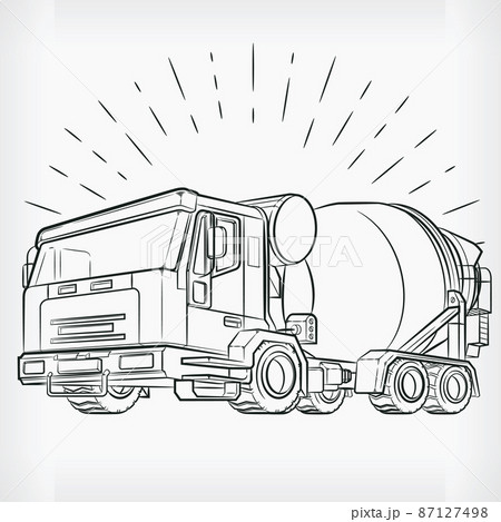 Vector Contour Concrete Mixer Cement Mixer Truck Side View Linear Drawing  for Coloring Book for Boys Outline Stock Vector  Illustration of book  machine 217634006