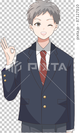 OK pose Winking smiling male student blazer clothes plaid OK pose Winking smiling male student blazer clothes plaid 87127810