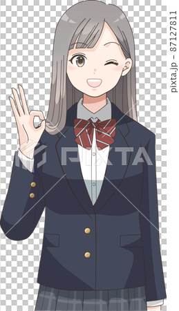 OK pose Winking female student with a smile Blazer clothes plaid 87127811