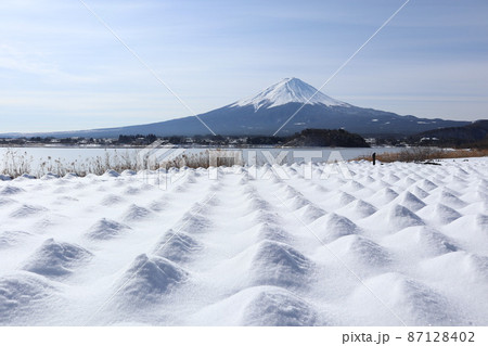 雪積もる河口湖と富士山 雪積もる河口湖と富士山 87128402