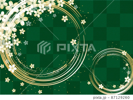 金箔桜_筆模様_緑格子柄背景1203 金箔桜_筆模様_緑格子柄背景1203 87129260