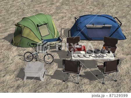 キャンプ　キャンピング　アウトドア　テント　バーベキュー(3DCGイメージ) 87129399