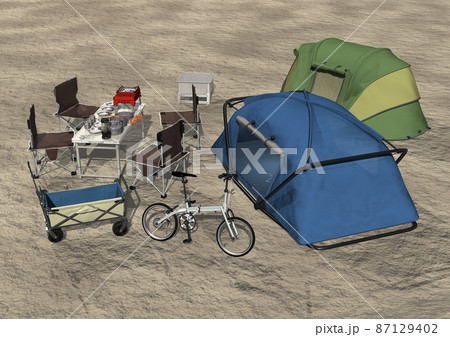 キャンプ　キャンピング　アウトドア　テント　バーベキュー(3DCGイメージ) 87129402