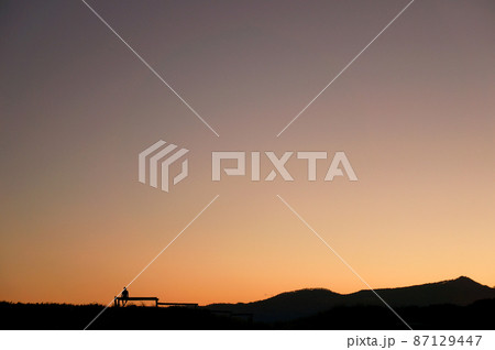 空を見上げる人物のシルエット 87129447