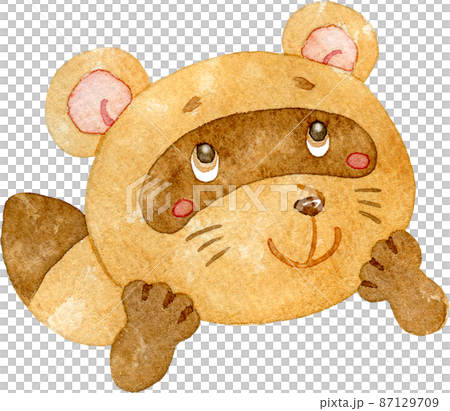 ワクワクしているタヌキのイラストのイラスト素材