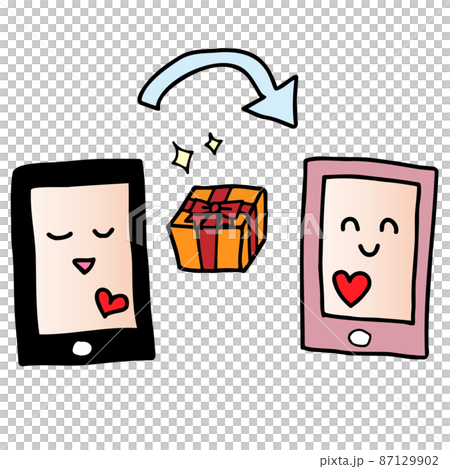 気持ちを届けるスマホギフト送信のイラスト（スマホ） 87129902