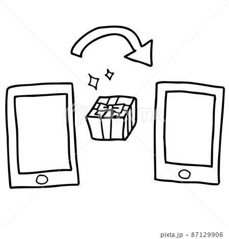 スマホでギフトを送る線画イラスト スマホでギフトを送る線画イラスト 87129906