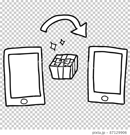スマホでギフトを送る線画イラスト スマホでギフトを送る線画イラスト 87129906