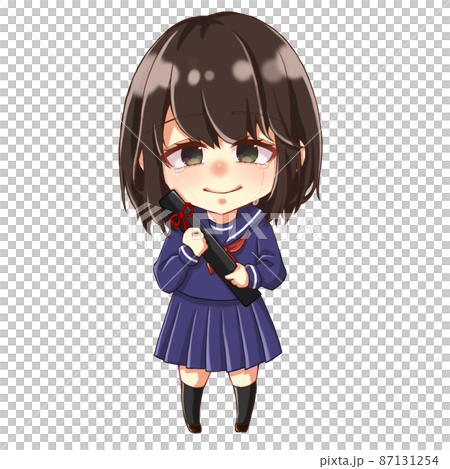 畢業水手服哭泣的女孩插畫 87131254