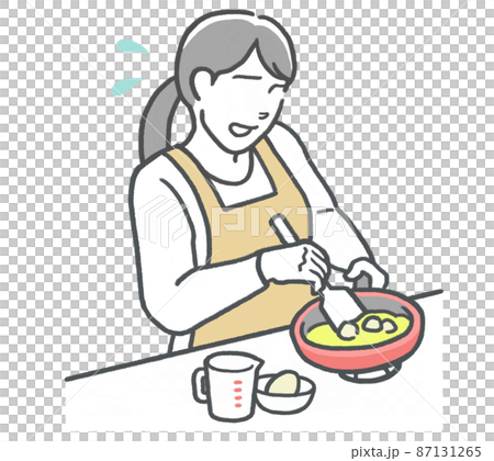 苦手な料理に挑戦するも、失敗して焦る若い女性 87131265