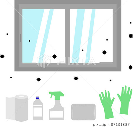 窓の黒カビと掃除道具のイメージイラスト 87131387