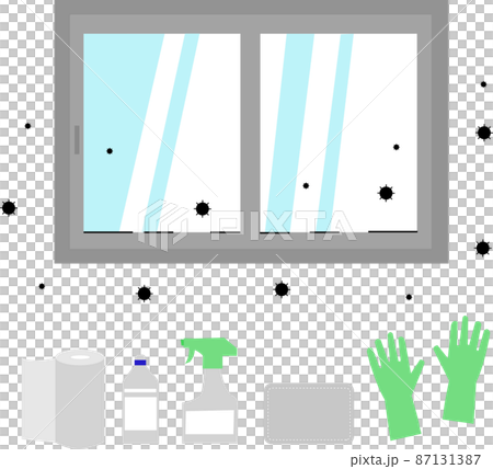 窓の黒カビと掃除道具のイメージイラスト 87131387