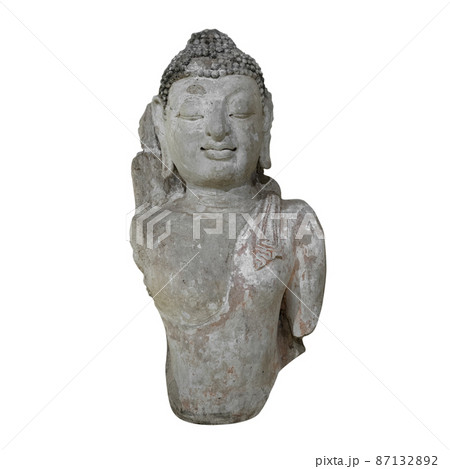 Old buddha statue of buddhism religion isolated on white background - clipping paths. Old buddha statue of buddhism religion isolated on white background - clipping paths. 87132892