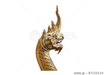 Serpent king or king of naga statue isolated on white background - clipping paths. 87133114