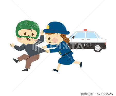 泥棒を捕まえる警察官のイラスト素材