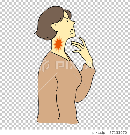 Illustration of a woman feeling pain in her throat Illustration of a woman feeling pain in her throat 87133970