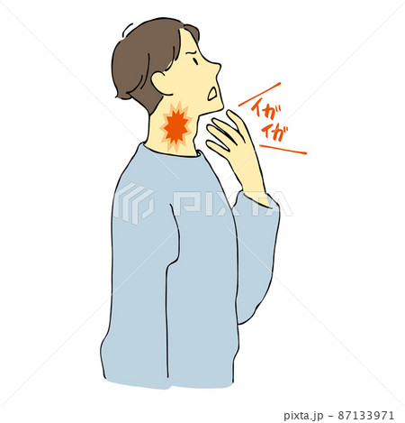 喉に痛みを感じる男性のイラスト 87133971