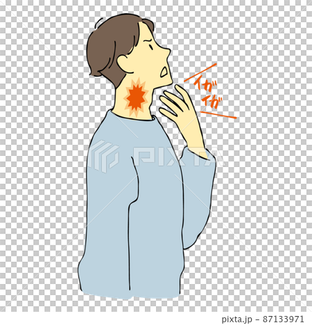 喉に痛みを感じる男性のイラスト 87133971