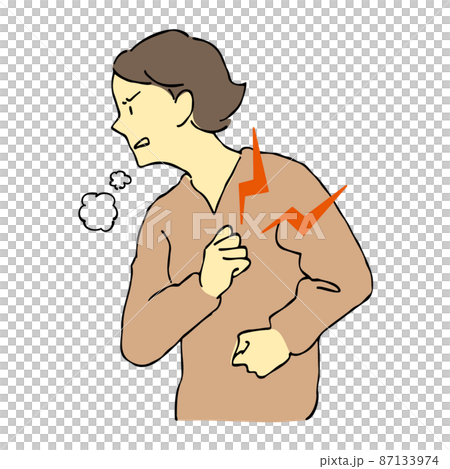 Illustration of a woman feeling pain in her chest 87133974