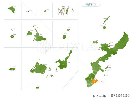 水彩風の地図　沖縄県　南城市
