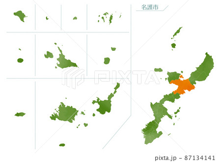 水彩風の地図　沖縄県　名護市 87134141