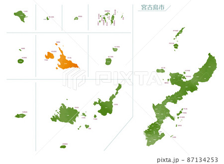 水彩風の地図　沖縄県　宮古島市