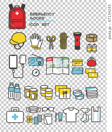 防災、防災用品、防災用品、應急用品、災害、地震災害、圖標、地震、緊急外賣、災害、矢量圖 87134283