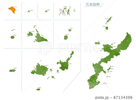 水彩風の地図　沖縄県　久米島町